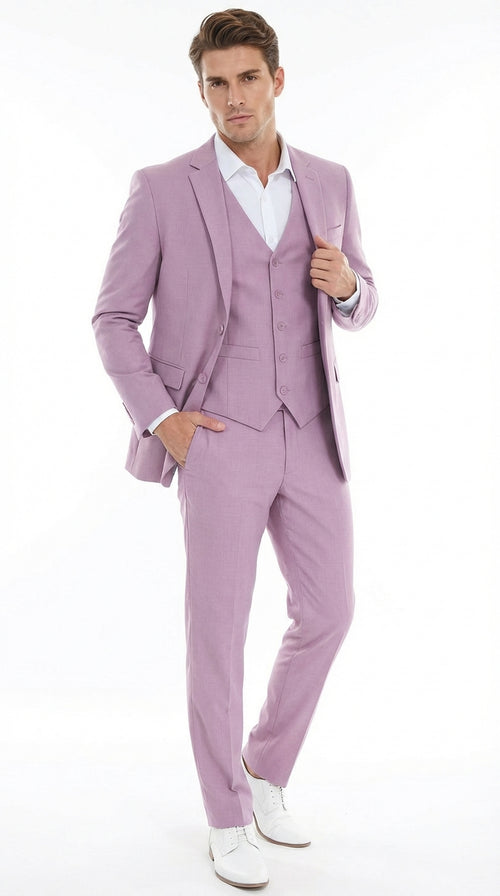 Men’s Dusty Rose 3 Piece Suit – Modern Pink Formal Suit Set for Wedding, Prom and Special Events Pinkish Color