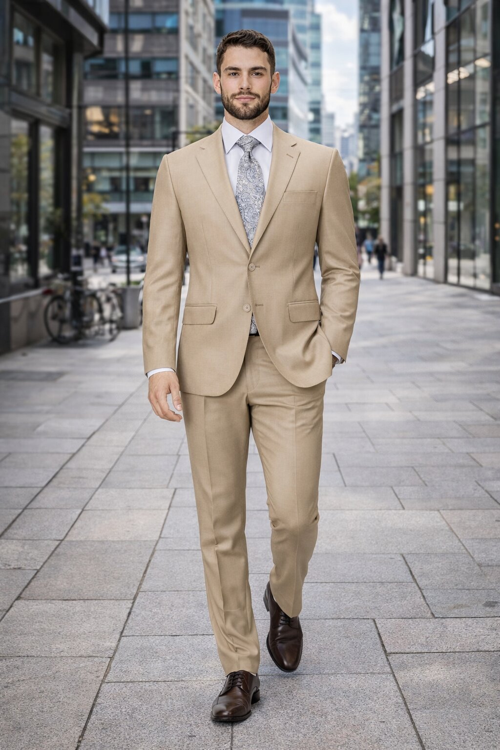 Mens Tiglio Tan Slim Fit Wool Suit – Modern Two-Piece Tailored Suit