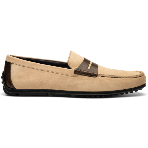 Zelli Monza Suede & Calfskin Driving Loafers in Bone / Chestnut