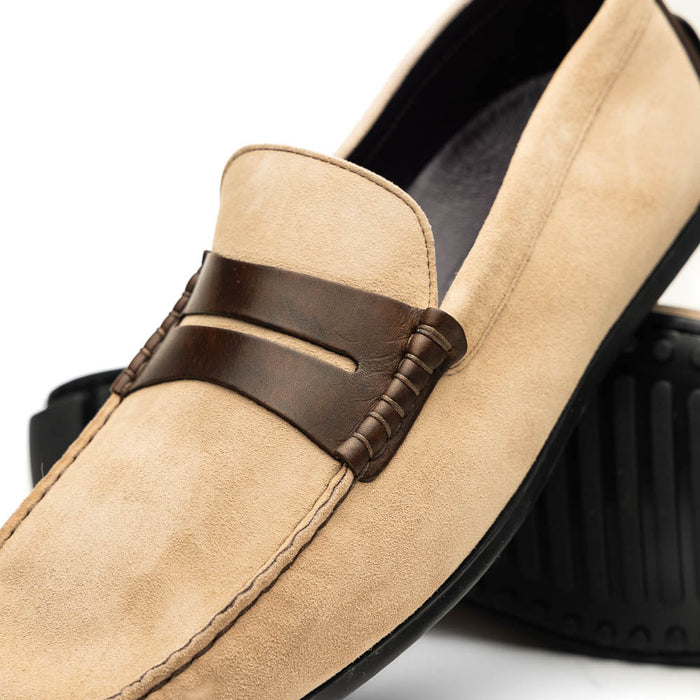 Zelli Monza Suede & Calfskin Driving Loafers in Bone / Chestnut