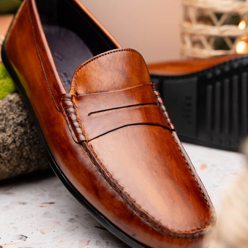 Zelli Monza Hand Burnished Calfskin Driving Loafers in Cognac
