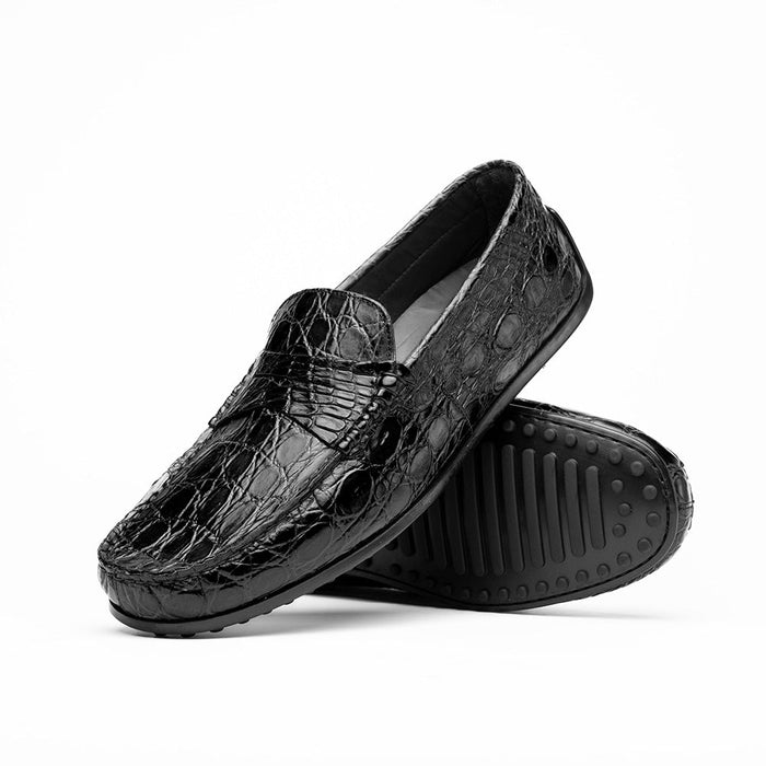 Zelli Monza Caiman Crocodile Penny Loafer Driving Shoes in Black