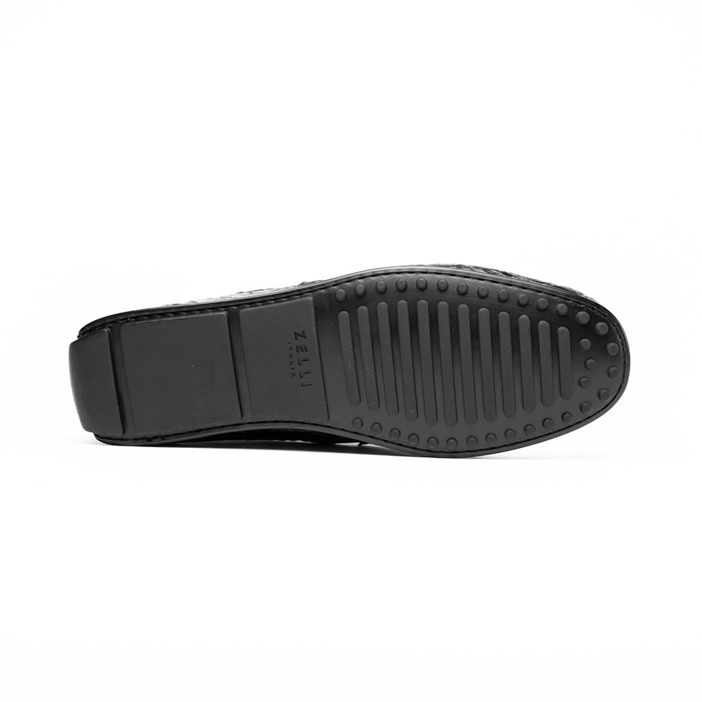 Zelli Monza Caiman Crocodile Penny Loafer Driving Shoes in Black