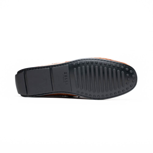 Zelli Monza Genuine Caiman Crocodile Driving Loafers in Cognac