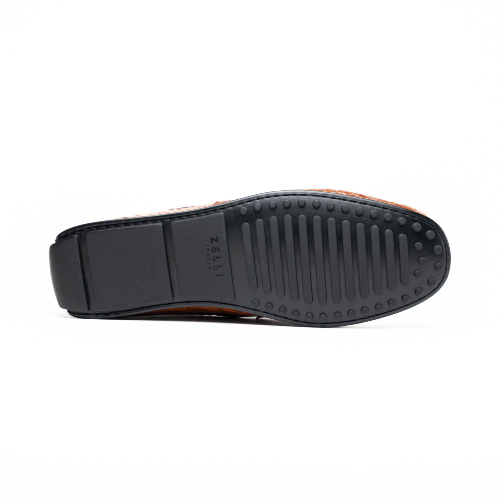Zelli Monza Genuine Caiman Crocodile Driving Loafers in Cognac