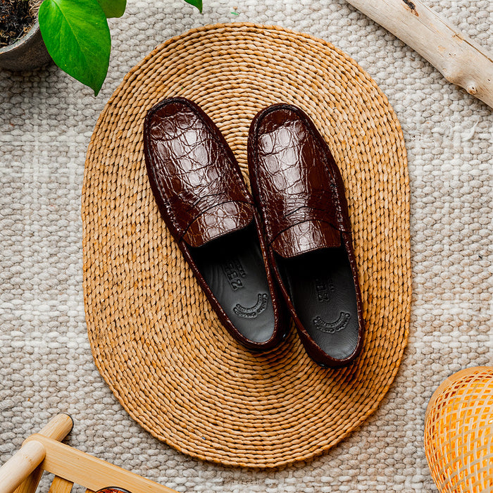 Zelli Monza Genuine Caiman Crocodile Driving Loafers in Nicotine