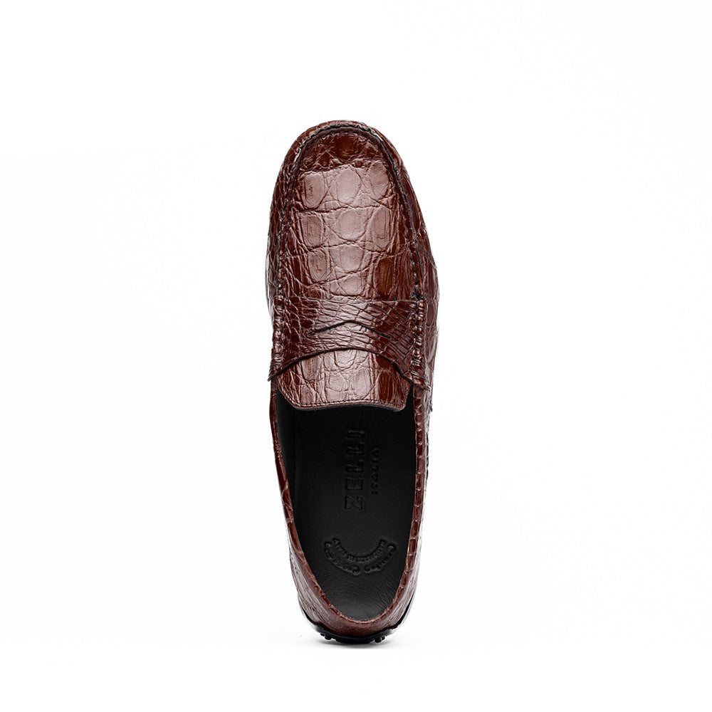 Zelli Monza Genuine Caiman Crocodile Driving Loafers in Nicotine