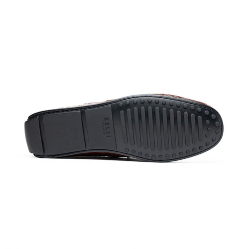Zelli Monza Genuine Caiman Crocodile Driving Loafers in Nicotine