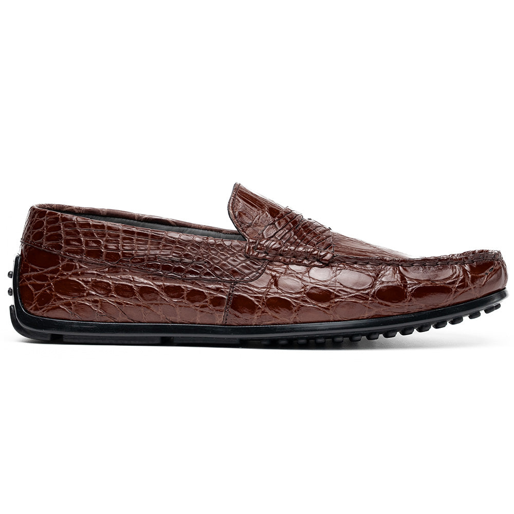 Zelli Monza Genuine Caiman Crocodile Driving Loafers in Nicotine