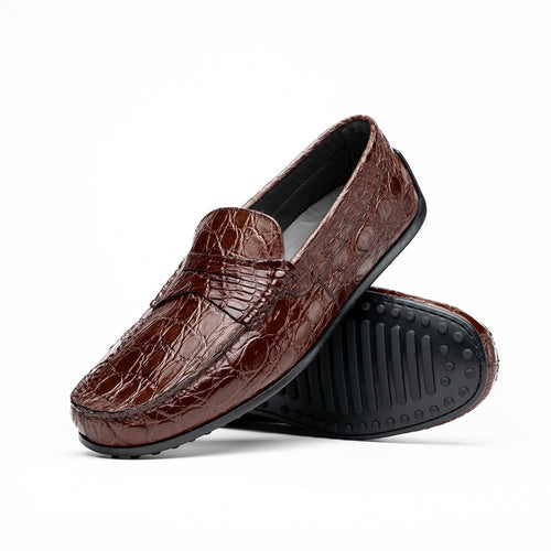 Zelli Monza Genuine Caiman Crocodile Driving Loafers in Nicotine