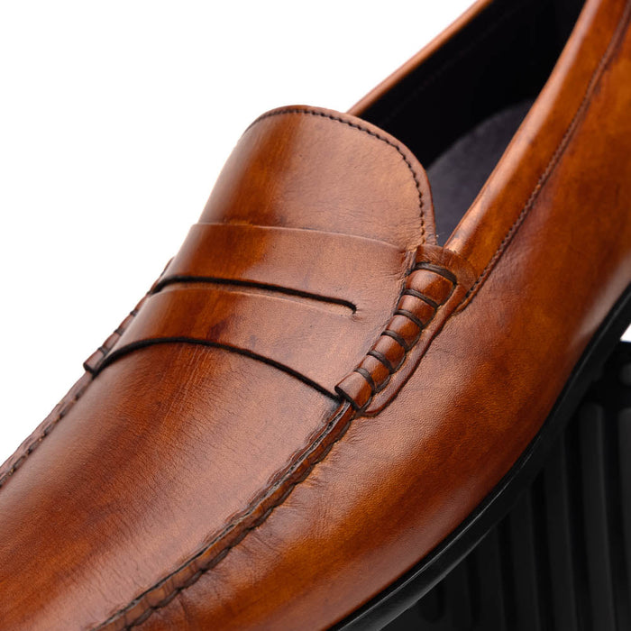 Zelli Monza Hand Burnished Calfskin Driving Loafers in Cognac