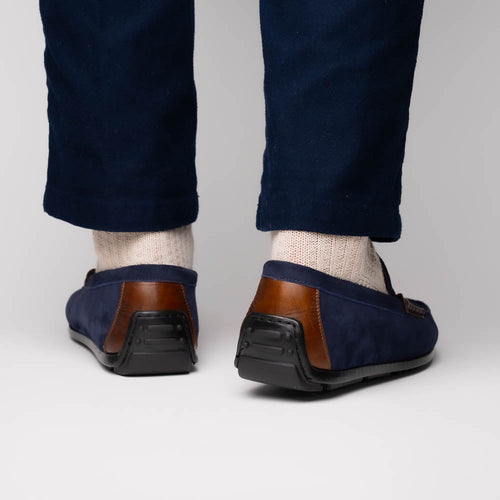 Zelli Monza Suede and Hand-Burnished Calfskin Driving Loafers in Navy