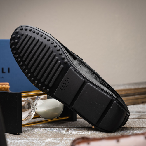 Zelli Monza Ostrich Quill Driving Loafers in Black