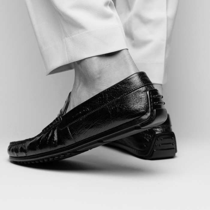 Zelli Monza Ostrich Quill Driving Loafers in Black
