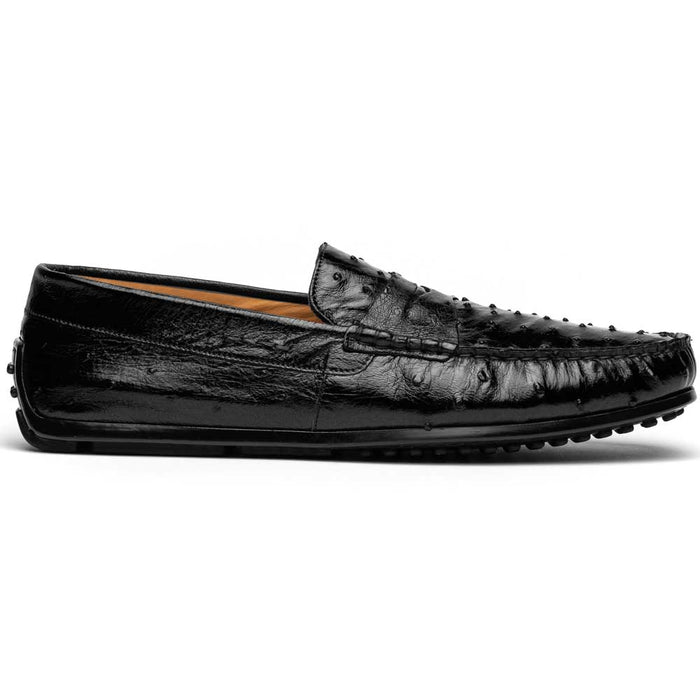 Zelli Monza Ostrich Quill Driving Loafers in Black