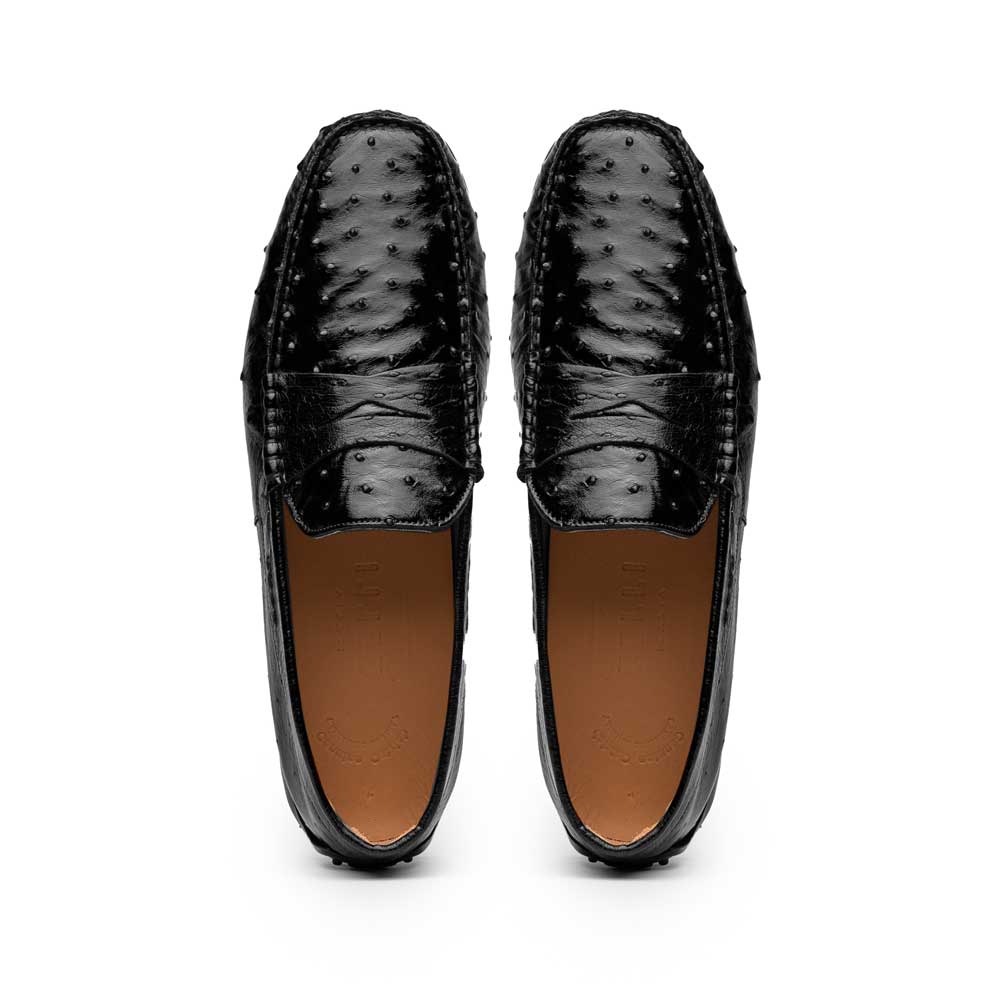 Zelli Monza Ostrich Quill Driving Loafers in Black