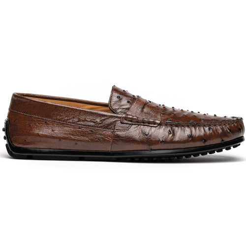 Zelli Monza Genuine Ostrich Quill Driving Loafers in Brown