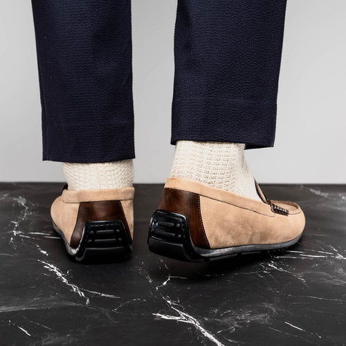 Zelli Monza Suede & Calfskin Driving Loafers in Bone / Chestnut