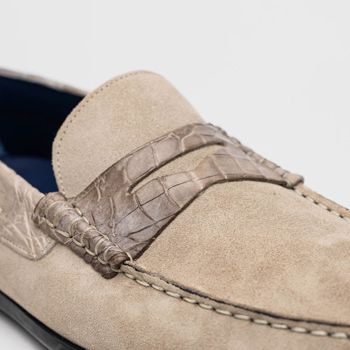 Zelli Monza Suede and Genuine Crocodile Driving Loafers in Sand