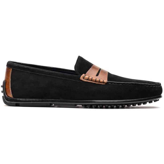 Zelli Monza Suede & Calfskin Driving Loafers in Black / Chestnut