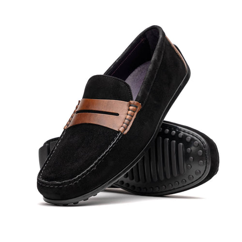 Zelli Monza Suede & Calfskin Driving Loafers in Black / Chestnut
