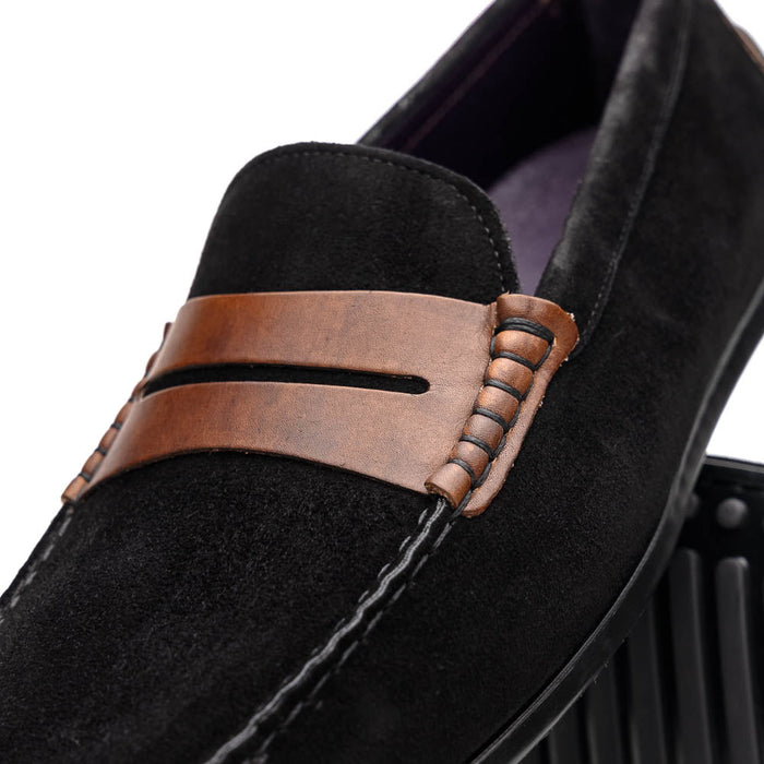 Zelli Monza Suede & Calfskin Driving Loafers in Black / Chestnut