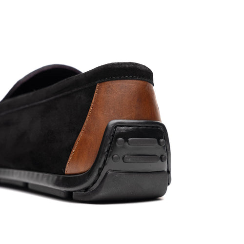 Zelli Monza Suede & Calfskin Driving Loafers in Black / Chestnut