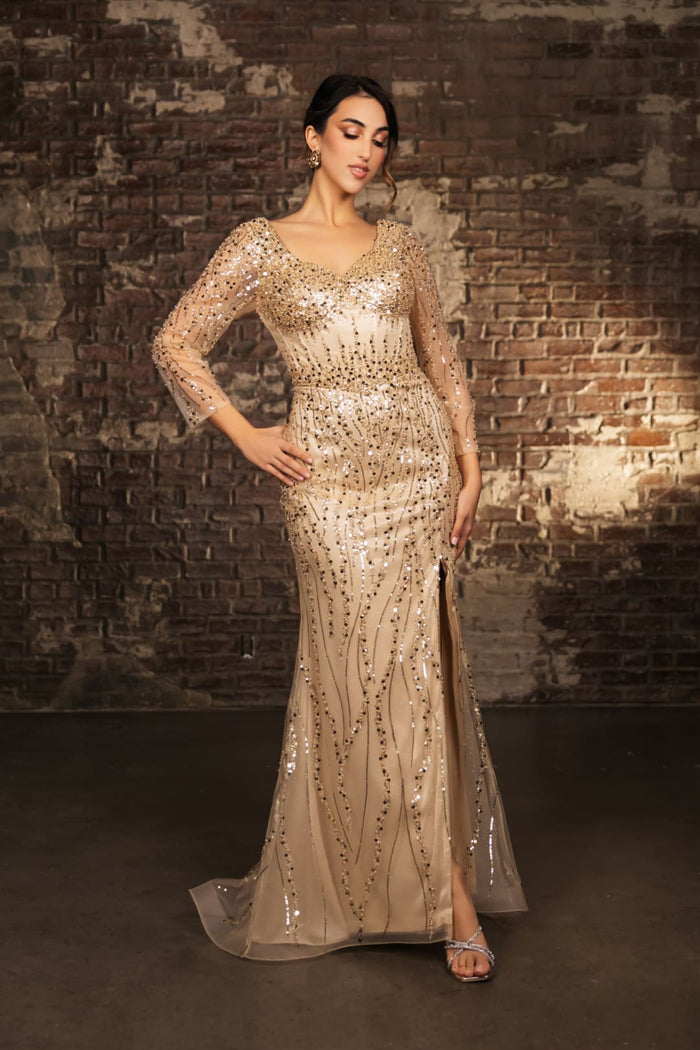 Mother Of The Bride Dress 3/4 Sleeves Mesh Gown By Royal Queen RQ8174