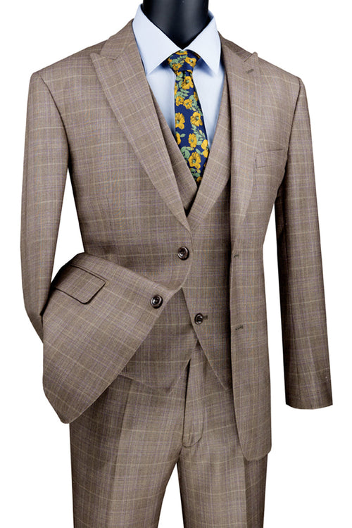 Mens 2 Button Vested Peak Lapel Plaid Suit in Blue by Vinci