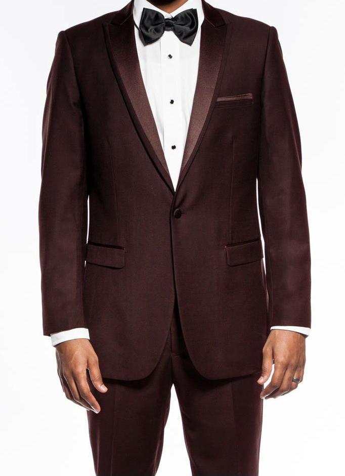 Brown Slim Fit 2 Piece Tuxedo With Satin Peak Lapel by Bryan Michaels