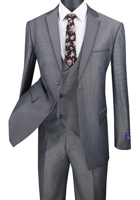 Blue Modern Fit Glen Plaid 2 Button Peak Lapel 3 Piece Suit by Vinci