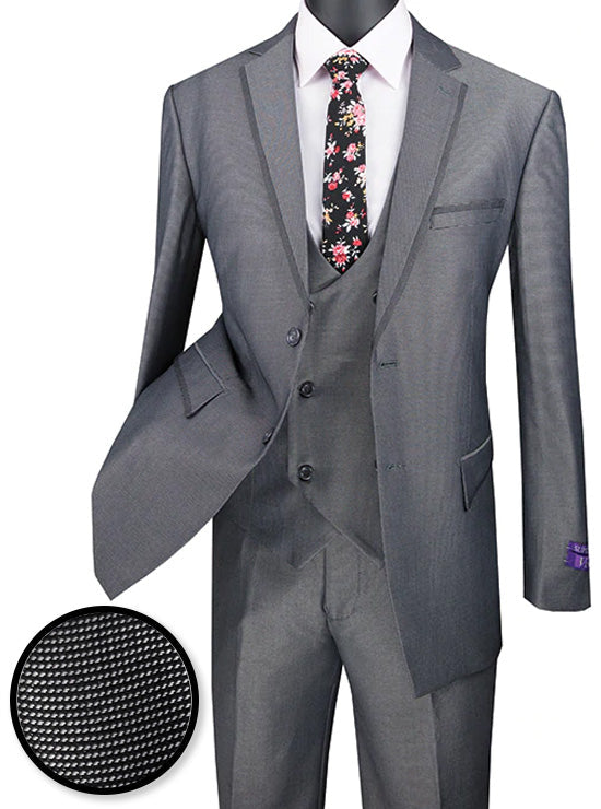 Blue Modern Fit Glen Plaid 2 Button Peak Lapel 3 Piece Suit by Vinci