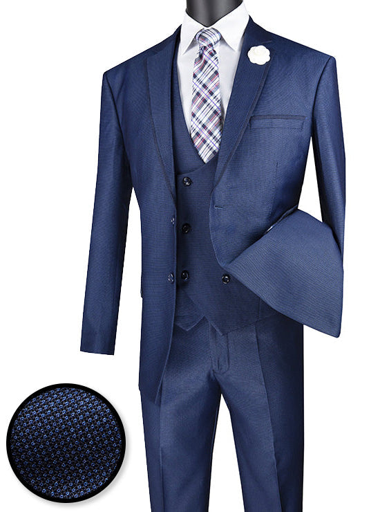 Olympia Collection - Glen Plaid Regular Fit Suit 3 Piece Navy Blue by Vinci