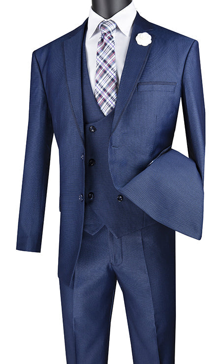 Olympia Collection - Glen Plaid Regular Fit Suit 3 Piece Navy Blue by Vinci