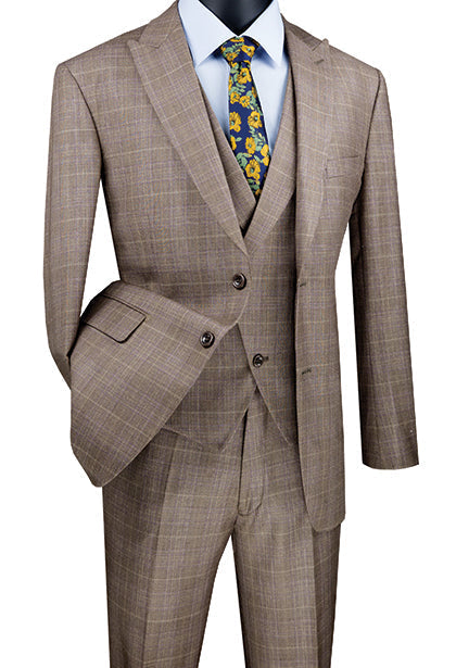 Pompey Collection - Men's Glen Plaid Dress Suit 2 Piece Regular Fit in Gray
