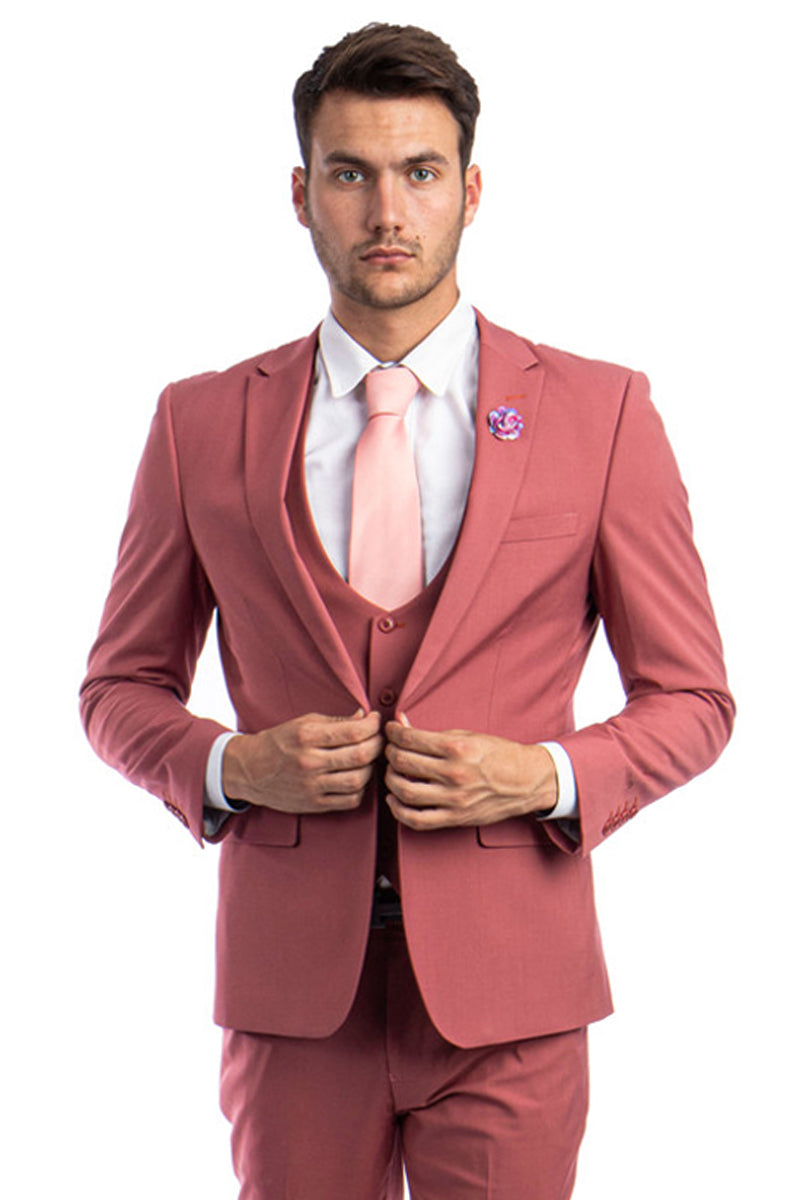 Men's Coral Pink One Button Suit by Tazio Suits