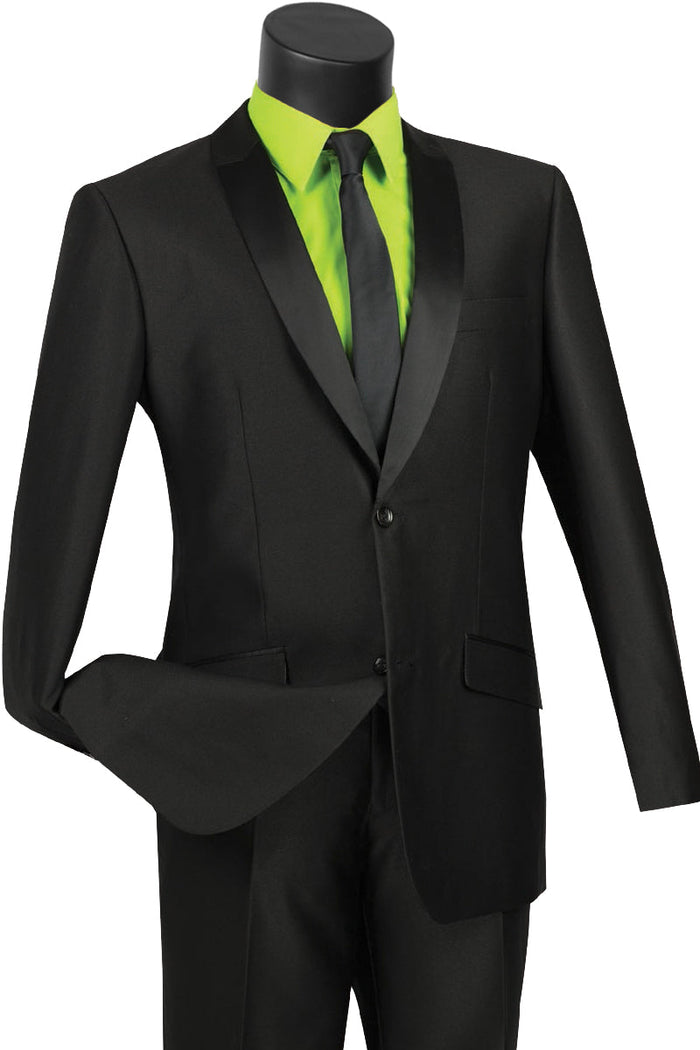 Mens 2 Buttton Slim Contrast Peak Lapel Tuxedo in Purple by Vinci