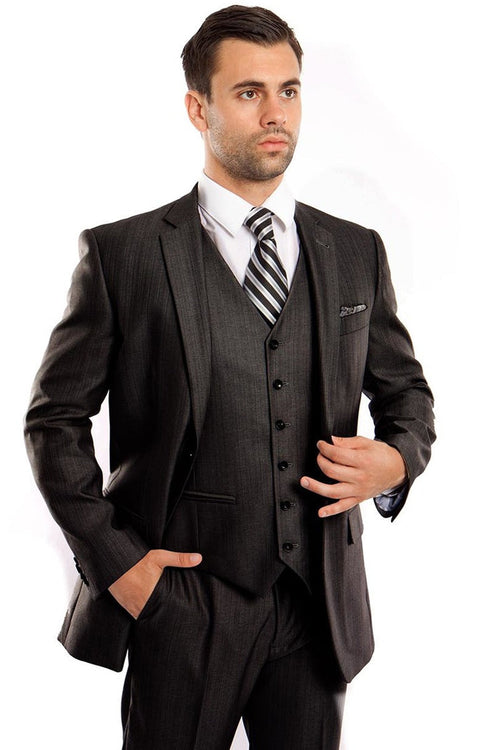 Men's Steel Navy Sharkskin Suit by Tazio Suits