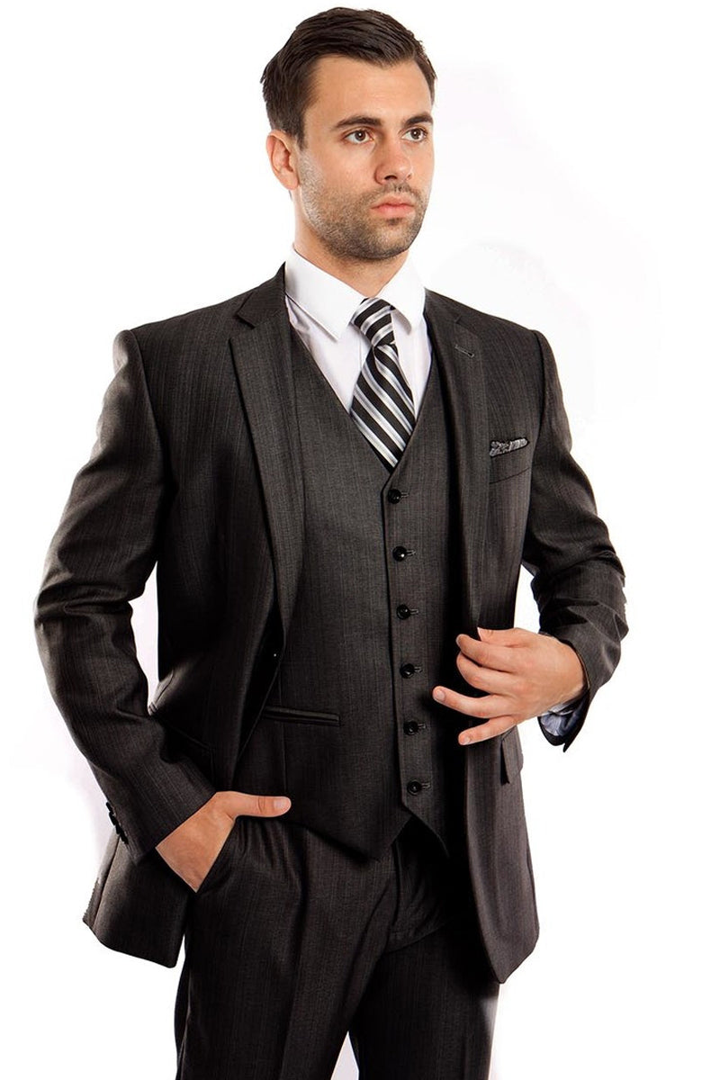 Men's Steel Navy Sharkskin Suit by Tazio Suits