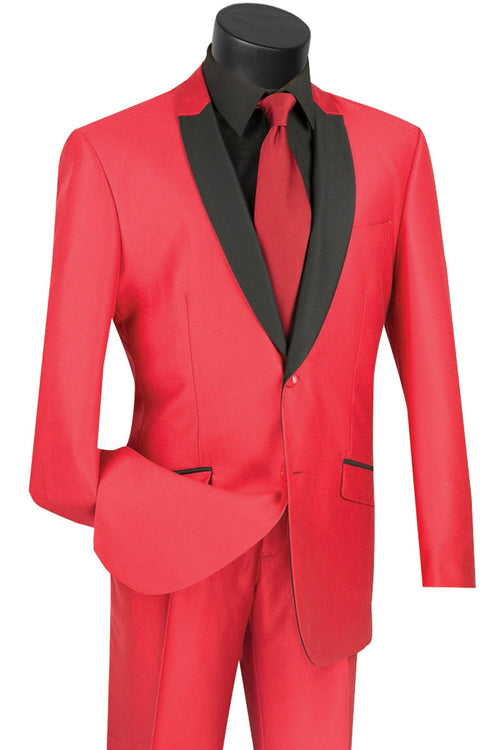 Mens 2 Buttton Slim Contrast Peak Lapel Tuxedo in Navy by Vinci