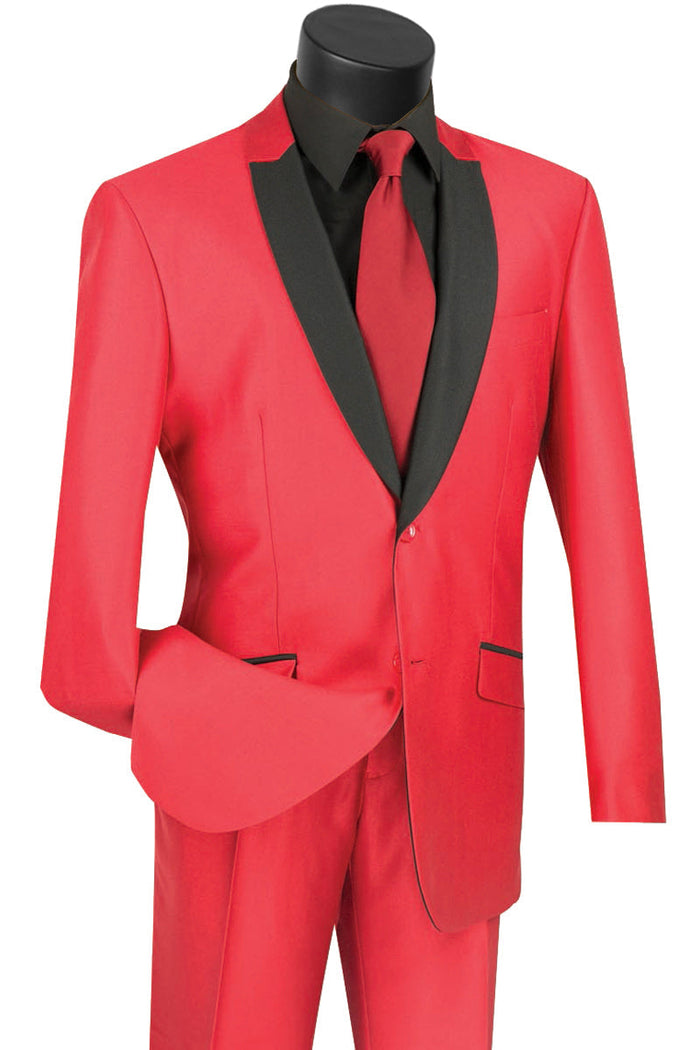Mens 2 Buttton Slim Contrast Peak Lapel Tuxedo in Navy by Vinci