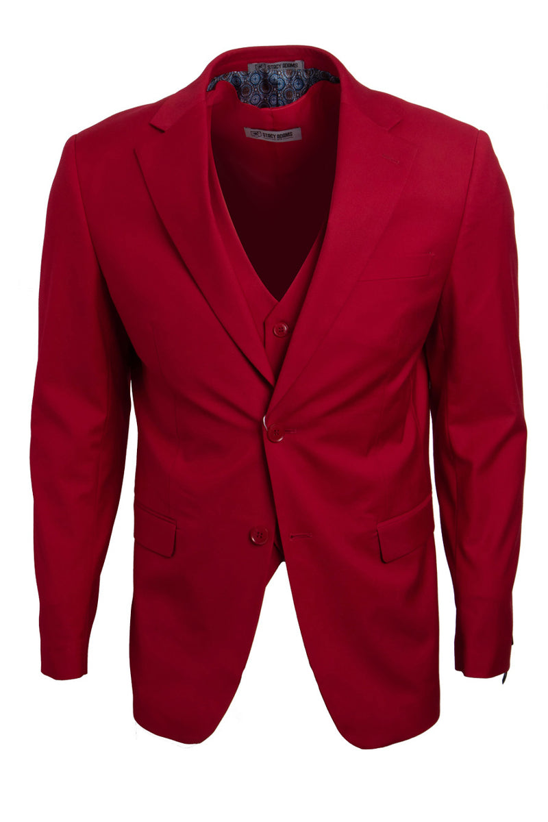 Men's Red Stacy Adams Vested Business Suit - Classy Two-Button Basic