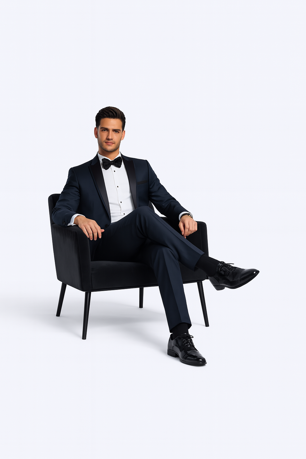 Navy Blue Slim Fit Tuxedo with Peak Framed Lapel – Wedding & Prom