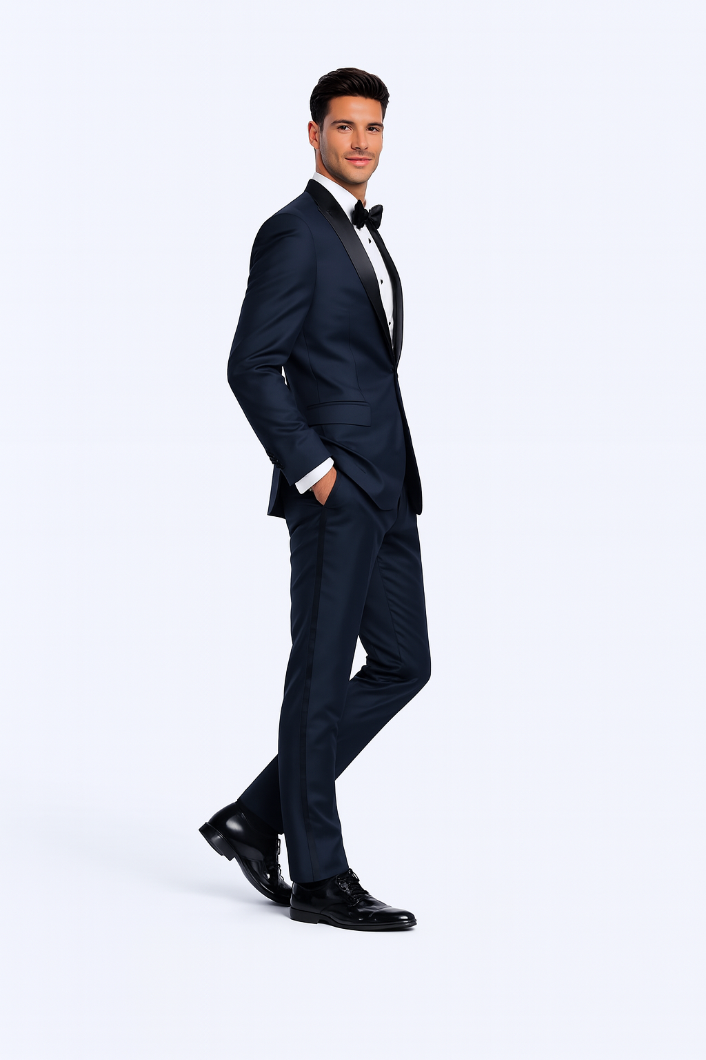 Navy Blue Slim Fit Tuxedo with Peak Framed Lapel – Wedding & Prom