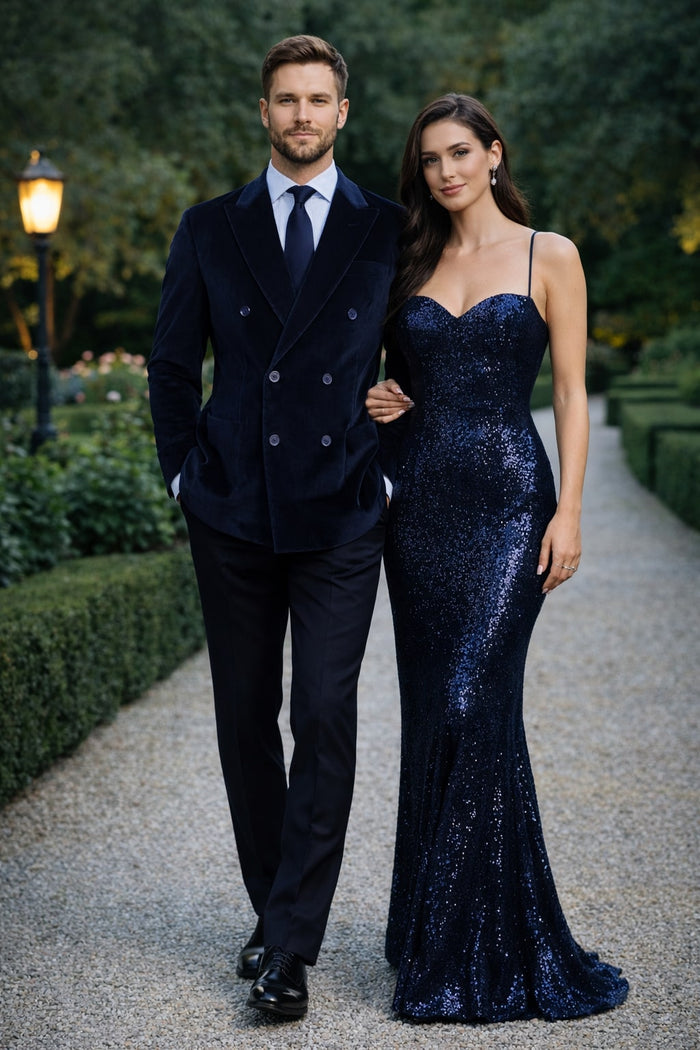 Men's Velvet Dark Navy Blue Blazer - Sport Coat For Men
