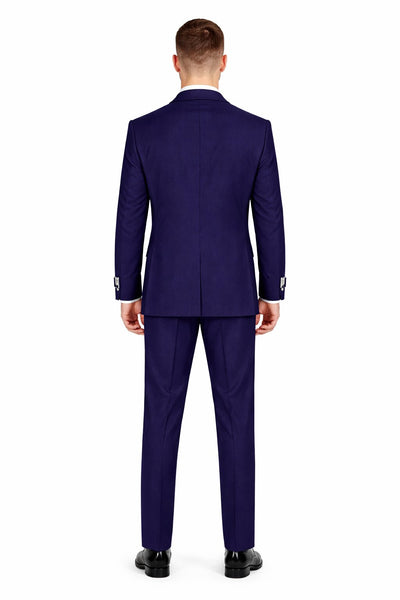 Men’s Navy Blue Double Breasted Wool Suit with Signature Buckle Closure Designer Tailored Fit