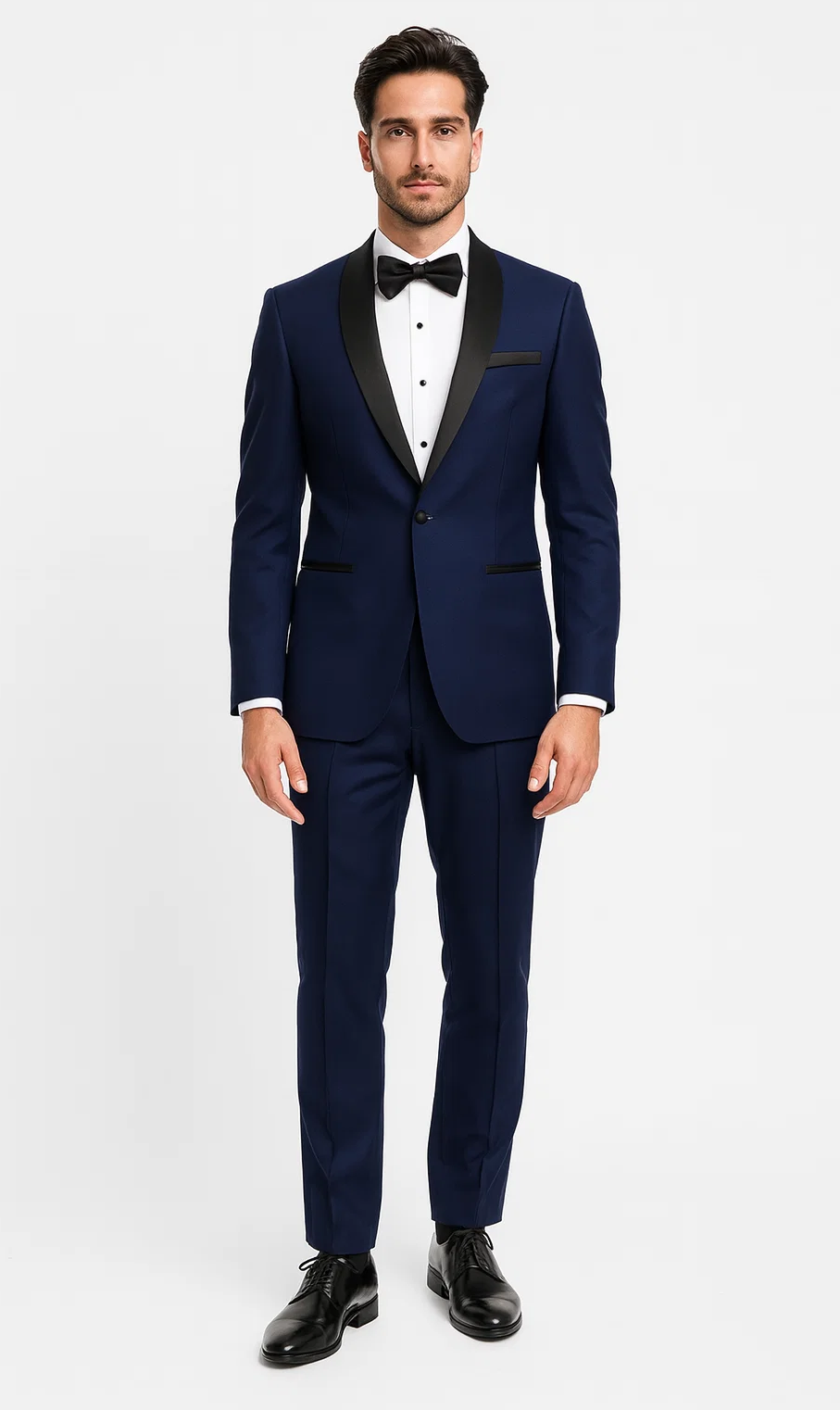 Navy Midnight Blue Tuxedo With Black Shawl Lapel Slim Fit - Wedding - Prom – SuitUSA