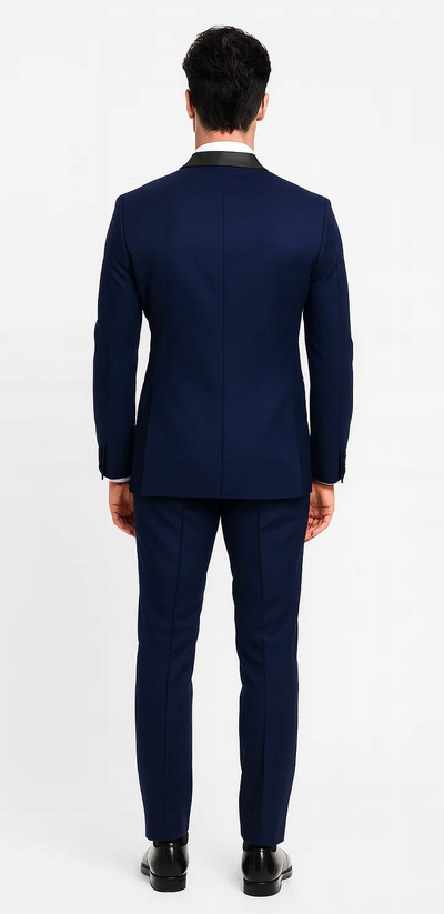 Navy Midnight Blue Tuxedo With Black Shawl Lapel Slim Fit - Wedding - Prom