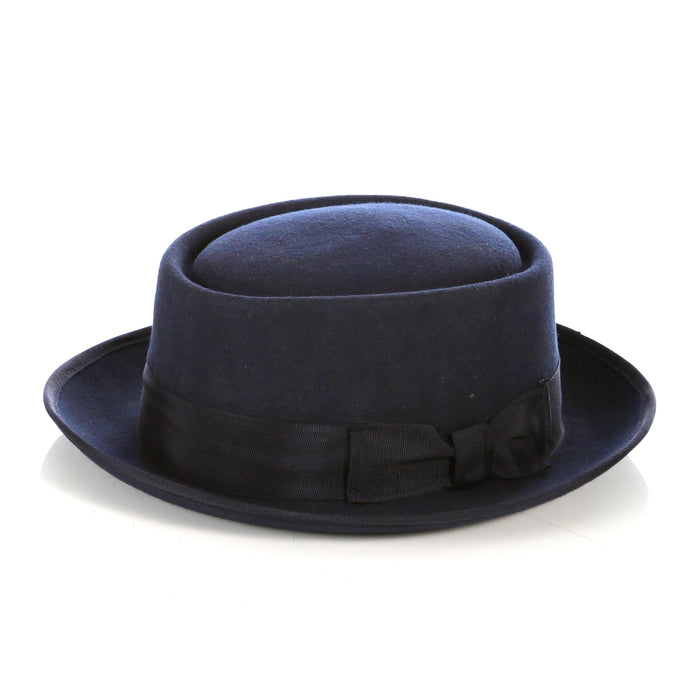 Navy Pork Pie Premium Wool Hat by Ferrecci