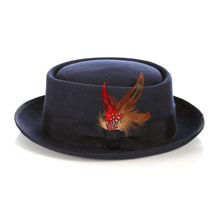 Navy Pork Pie Premium Wool Hat by Ferrecci